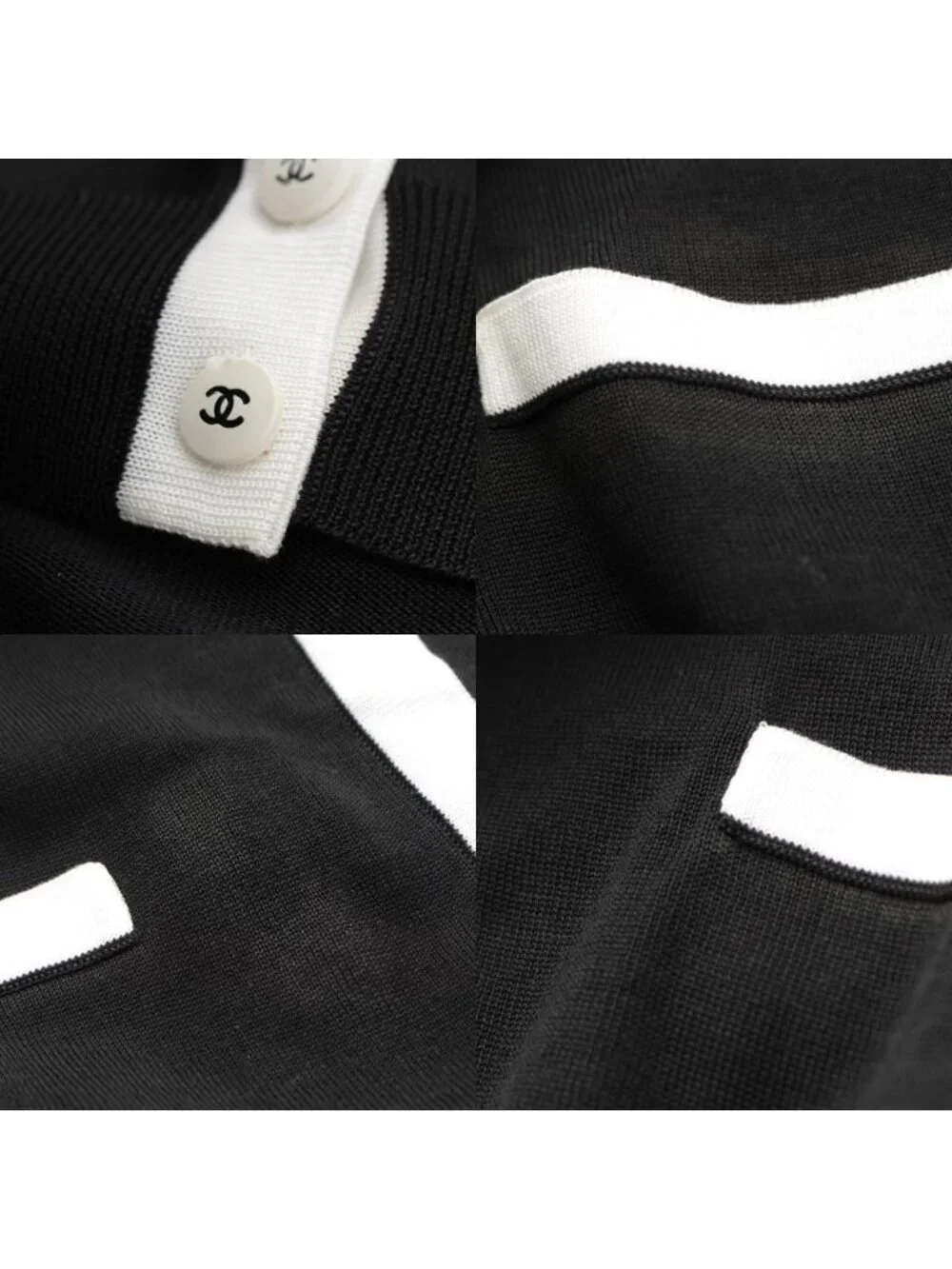 Chanel Cotton Knit Short Sleeve Cardigan Top Black 42